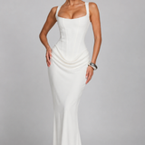 Nina | Sculpted Lowered Waist Square Neck Crepe Maxi Dress