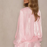 Sol | Long Sleeve Tiered Ruffle Pleated Luster Mini Dress