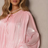Sol | Long Sleeve Tiered Ruffle Pleated Luster Mini Dress
