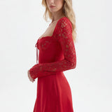 Samantha | Long Sleeve Bustier Red Lace Mini Dress