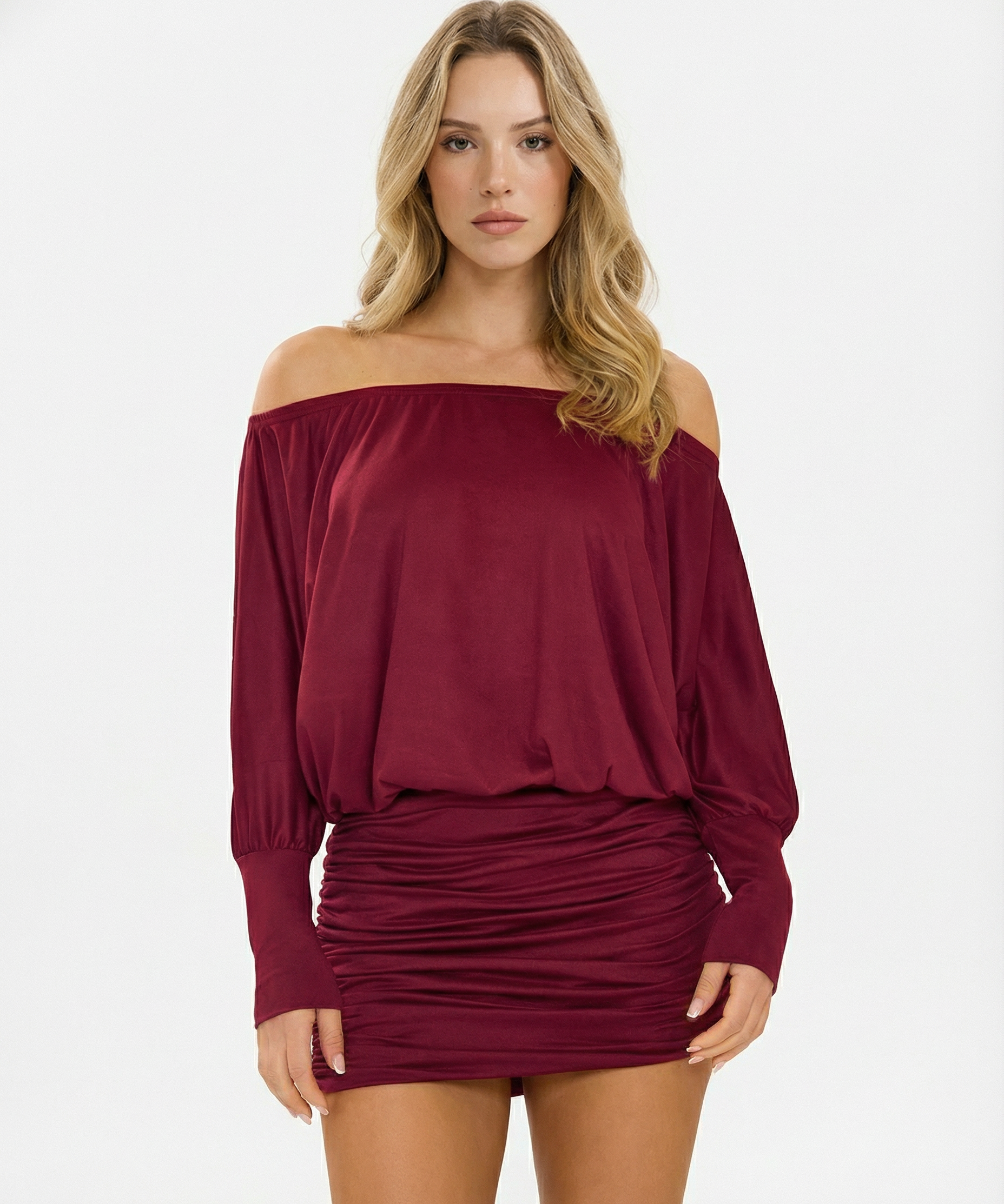 Sola | Ruched Mini Dress Draped Relaxed Top & Fitted Skirt