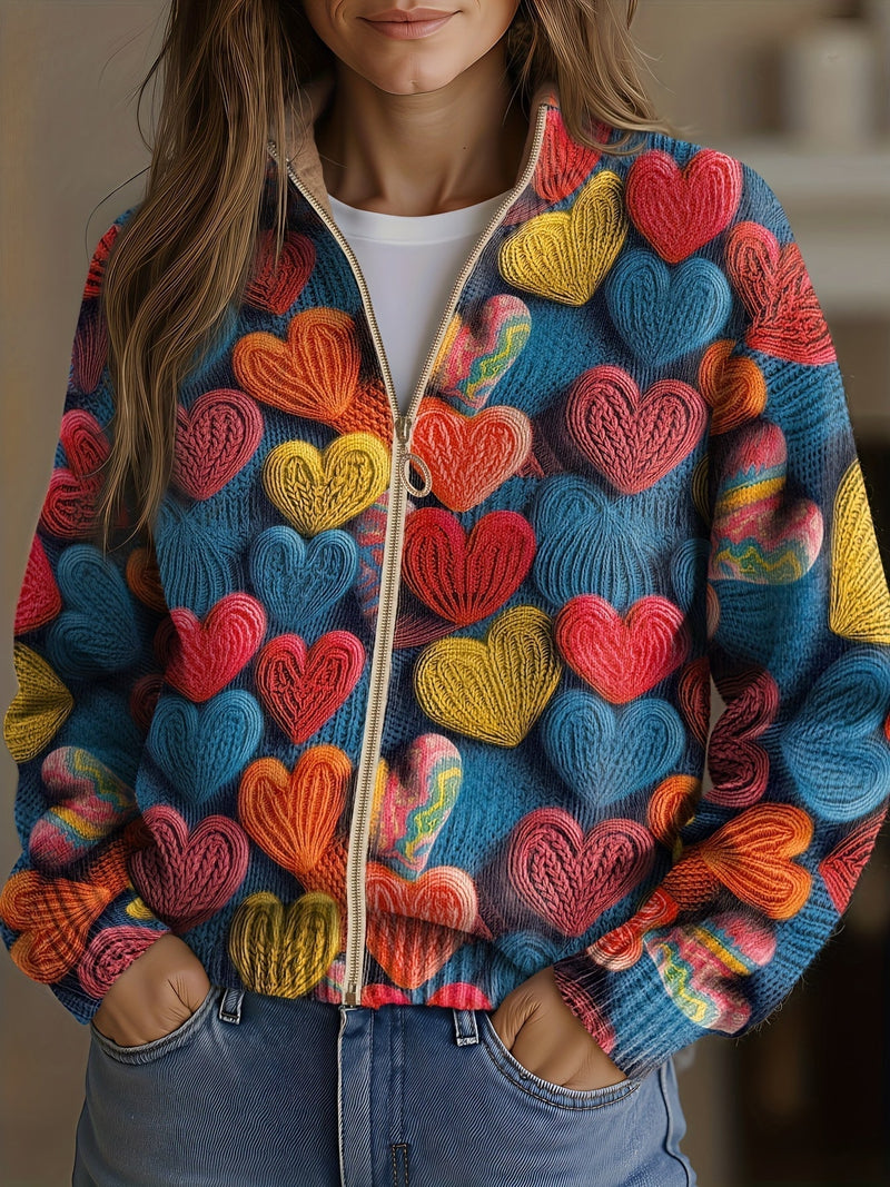 Rosalia™ | Patterned Textured Knit Jumper with Multicoloured Hearts