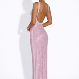 Elara | Sculpted Square Neck Crystal Mesh Maxi Dress