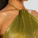 Talia | Luminous Metallic Halter Maxi Dress