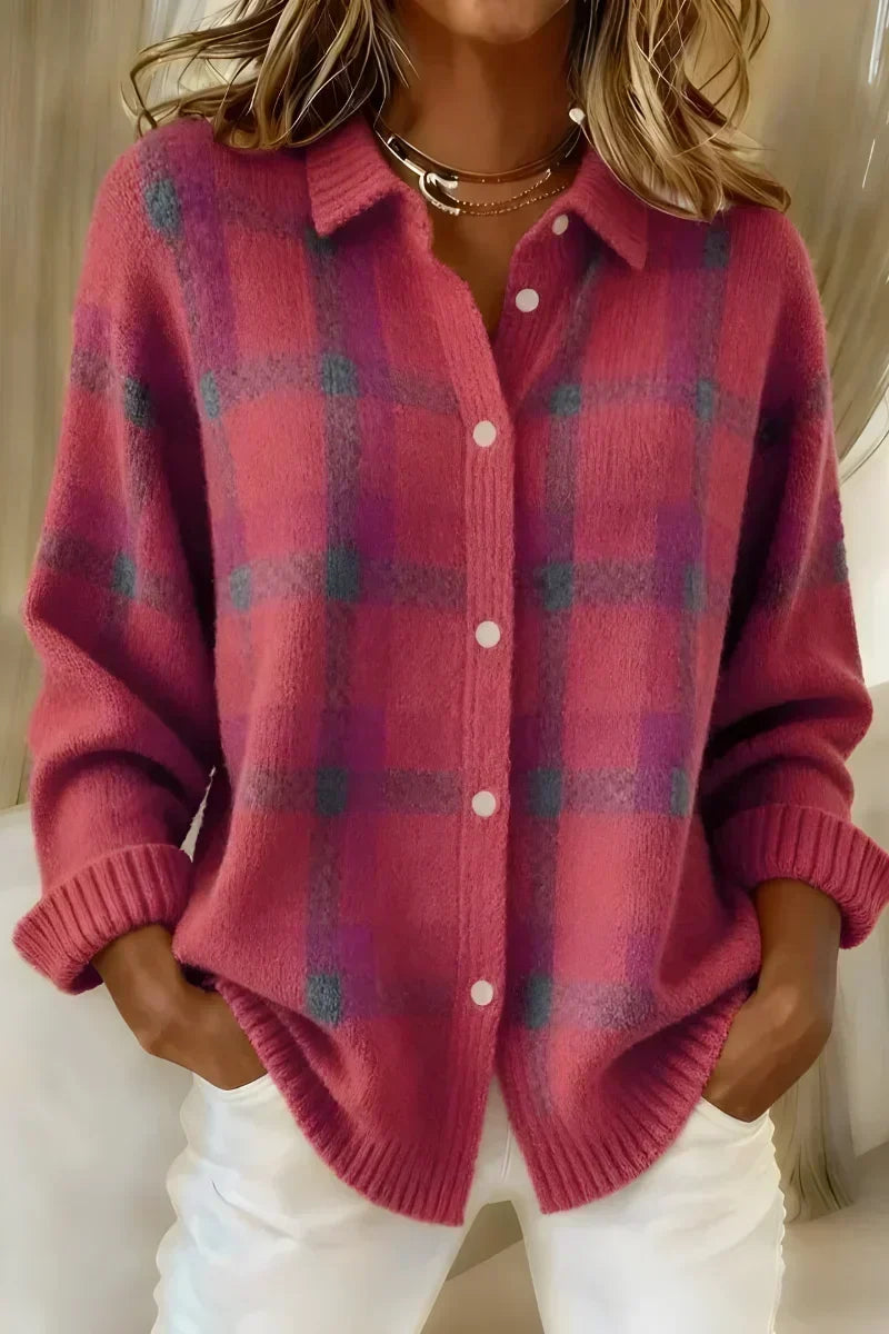 Michèle | Classic Check Cardigan with Collar