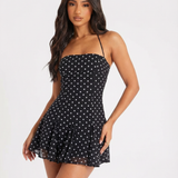 Vesper | Fitted Bodice Polka Dot Halter Mini Dress