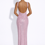 Elara | Sculpted Square Neck Crystal Mesh Maxi Dress