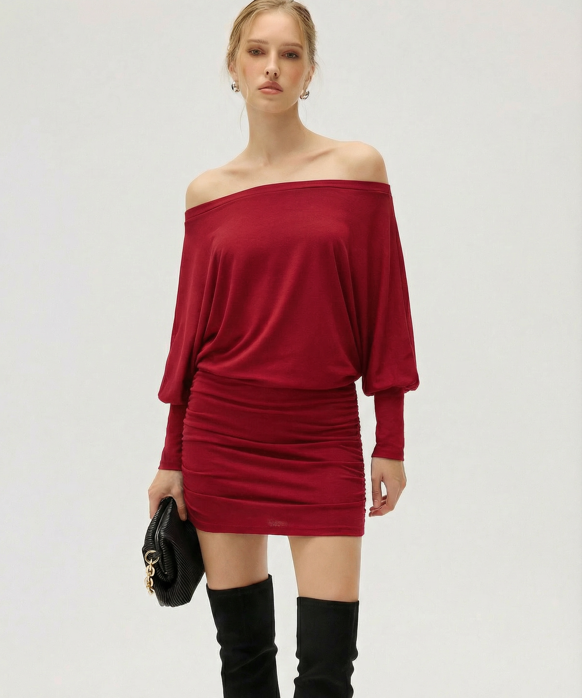 Sola | Ruched Mini Dress Draped Relaxed Top & Fitted Skirt