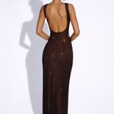 Elara | Sculpted Square Neck Crystal Mesh Maxi Dress