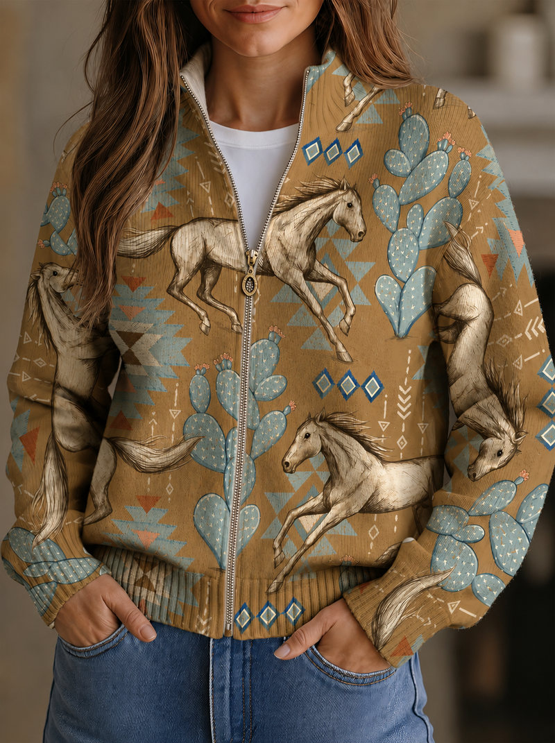 Giovanna™ | Zip Cardigan with Desert Horse and Cactus