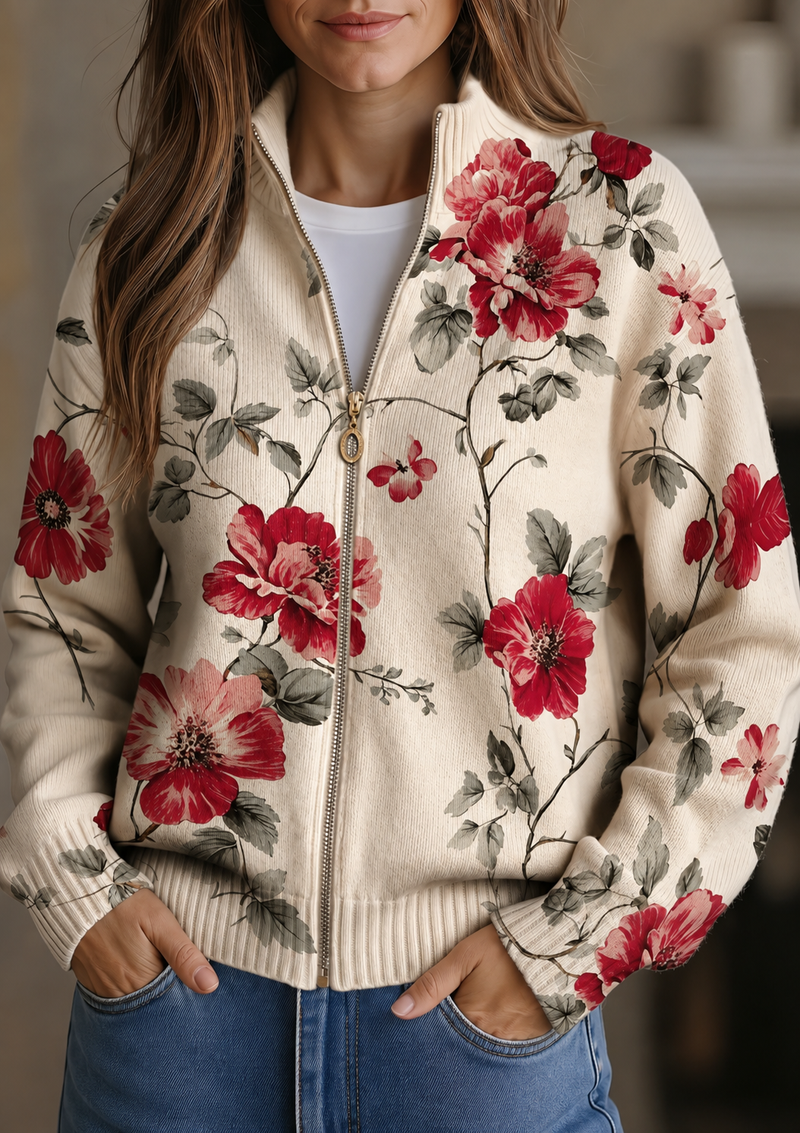 Filomena™ | Cardigan with Zip and Vintage Rose Print