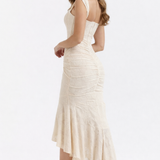 Naomi | Bias Cut Satin Luminous Neutral Midi Dress