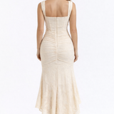 Naomi | Bias Cut Satin Luminous Neutral Midi Dress