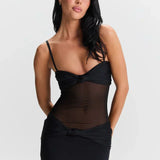 Eleina | Twist-Knot Mesh Panel Maxi Dress