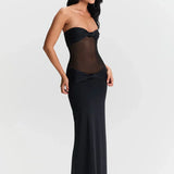 Eleina | Twist-Knot Mesh Panel Maxi Dress