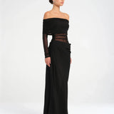 Alice | Sheer Mesh Bodice Off-Shoulder Cowl Maxi Dress