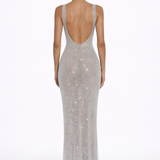 Olivia | Embellished Square Neck Crystal Mesh Maxi Dress
