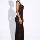 Olivia | Embellished Square Neck Crystal Mesh Maxi Dress