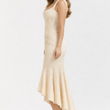 Cleo | Bias-Cut Luminous Cowl Neck Midi Dress