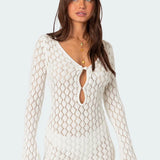 Maré | Breezy Open-Knit Long-Sleeve Crochet Mini Dress