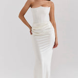 Stella | Strapless Satin Structured Bodice Maxi Dress