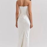 Stella | Strapless Satin Structured Bodice Maxi Dress