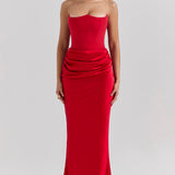 Stella | Strapless Satin Structured Bodice Maxi Dress