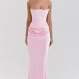 Stella | Strapless Satin Structured Bodice Maxi Dress