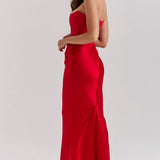 Stella | Strapless Satin Structured Bodice Maxi Dress