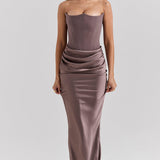Stella | Strapless Satin Structured Bodice Maxi Dress