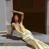 Lilly | Cowl Neck Open Back Satin Maxi Dress