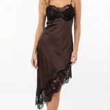 Scarlett | Asymmetric Scalloped HemLace Bustier Satin Midi Dress