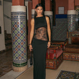 Aaliyah | Women's Black Backless Lace Sleeveless Maxi Dress