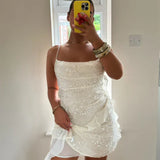 Adeline | Women's White Sleeveless Sequin Mini Summer Dress