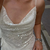 Adeline | Women's White Sleeveless Sequin Mini Summer Dress