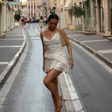 Adeline | Women's White Sleeveless Sequin Mini Summer Dress