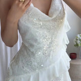 Adeline | Women's White Sleeveless Sequin Mini Summer Dress
