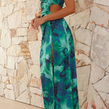 Alayah | Women's Floral Green One-Shoulder Maxi Summer Dress