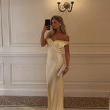 Alicia | Women's Off-Shoulder Satin Maxi Wedding Guest Dress