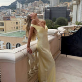 Alicia | Women's Off-Shoulder Satin Maxi Wedding Guest Dress