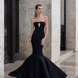 Anika | Women's Black Fitted Strapless Mermaid Maxi Prom Dress