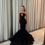 Anika | Women's Black Fitted Strapless Mermaid Maxi Prom Dress