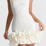 Annika | Women's White Sleeveless Ruffle Hem Mini Prom Dress