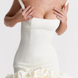 Annika | Women's White Sleeveless Ruffle Hem Mini Prom Dress