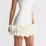 Annika | Women's White Sleeveless Ruffle Hem Mini Prom Dress