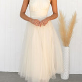 Aylin | Women's Sleeveless Halter-Neck Midi Prom Dress