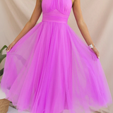 Aylin | Women's Sleeveless Halter-Neck Midi Prom Dress