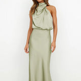 Briony | Women's Green Elegant Halter Neck Maxi Wedding Guest Dress