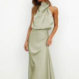Briony | Women's Green Elegant Halter Neck Maxi Wedding Guest Dress