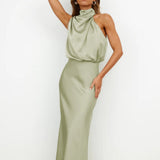 Briony | Women's Green Elegant Halter Neck Maxi Wedding Guest Dress